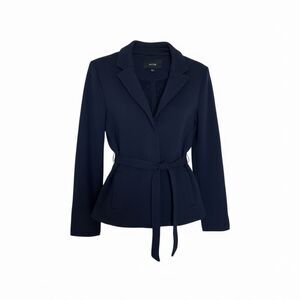 Jacob Womens Notch Tie Belt Snap Button Long Sleeve Blazer Jacket Navy Large